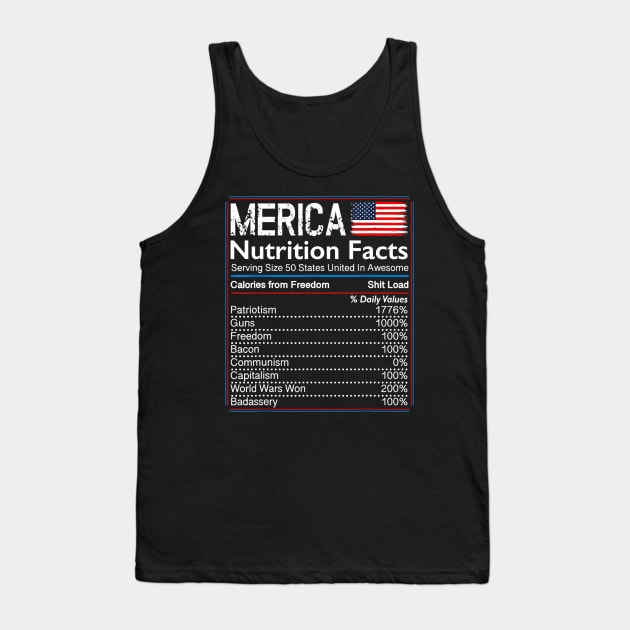 4th of July Proud American Shirt Merica Nutrition Facts Tank Top by Haley Tokey